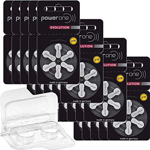 120 batterie per apparecchi acustici Power One Evolution misura 10 1,45 V (20 x 6 pezzi) + scatola per 2 batterie per apparecchi acustici