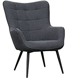 byLIVING Sessel UTA/gepolsterter Armlehn-Sessel in Web-Stoff dunkel-grau mit Ziersteppung/Gestell schwarz pulverbeschichtet/Relaxsessel/Ruhesessel / 72 x 97 x 80 cm (BxHxT)