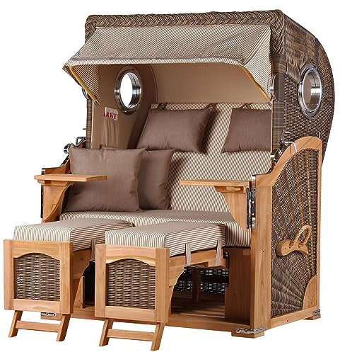 bene living Strandkorb Ammersee Teak Bullauge - PE grau - Modell 510 - Zweisitzer inkl. Liftersystem