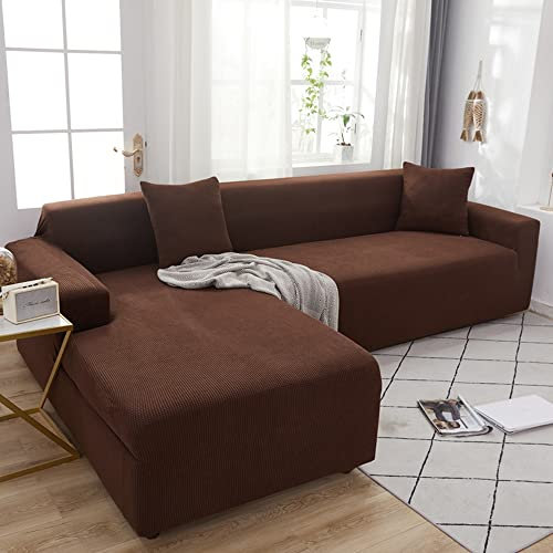 2 Stück Couch überzug 2 Sitzer und 2 Sitzer für Ledersofa, Sofabezug Maisvlies stretch stoff all-Inclusive staubdicht, Haustier Kinder für Wohnzimmer sofaschoner maschinen waschbar,Dunkler Kaffee