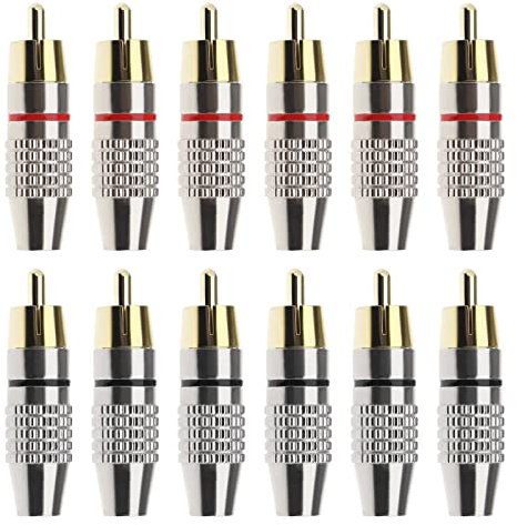 ECSiNG 12PCS RCA Connettore Maschio RCA Maschio Plug Vite Audio Video Placcato Oro Connettore Terminale Adattatore senza saldatura RCA Spina Nero Rosso