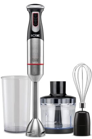 SOLAC ProChef 1200 - Batidora de mano y accesorios 1200 W - Funcin turbo - Cuchilla y pie de acero inoxidable - Gris, negro y rojo