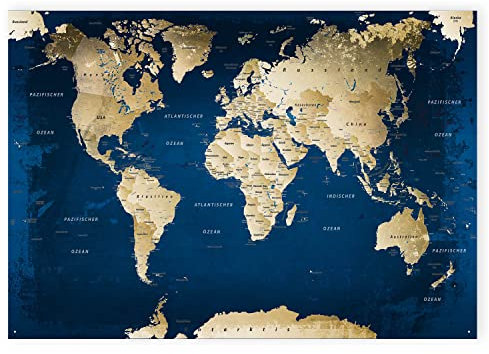 LANA KK - Weltkarte Ocean – magnetische Weltkarte Pinnwand als Blechschild XXL -Poster, Magnettafel als Geschenk Wandkunst Dekor für Zuhause, Büro und Café in 100x70 cm