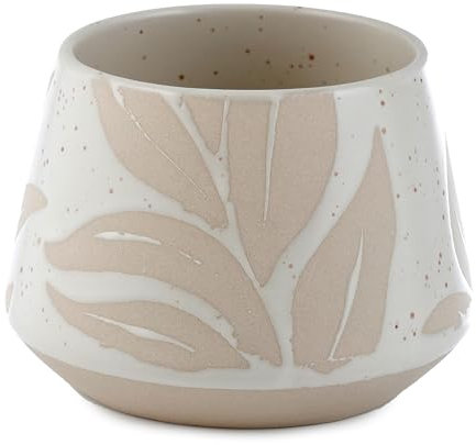 Puckator Florens Hesperantha Cream Glaze Relief Stoneware Indoor Plant Pot - Small - Decorative Plant Pots - House Plant Basket Pot Gifts - Home Decoration Gift - Planter Planters For Women Flowerpot