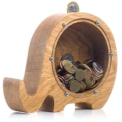 RoxNvm Elefantenbank, Hölzernes Spardose für Kinder, abnehmbare Münzbank personalisierte Spardose, Geldgefäß Münze für Jungen Kinder Mädchen Geschenke