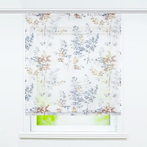 Joyswahl Voile Raffgardine mit Klettband »Luca« Floral Motiv Raffrollo mit Klettschiene halbtransparente Küche Gardine,Orange BxH 120x140cm 1 Stück