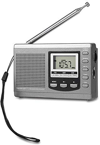 Vikye Tragbare Radios, UKW-MW-SW-Radio mit Digitalem Wecker, Stereo-Radio mit Hoher Empfindlichkeit(Grau)