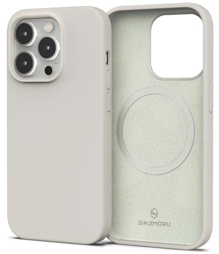 Sinjimoru 4-lagige iPhone 14 Plus Silikon Hülle für MagSafe, Magnet Handyhülle als iPhone Schutzhülle kompatibel mit MagSafe Zubehör für iPhone 12 & 13 & 14 Reihe. Silicone Case for MagSafe Light Grey