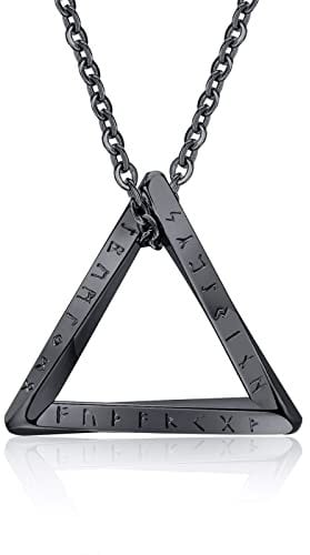 TempBeau Men Necklace Viking Mobius Pendant Triangle Necklaces Nordic Culture with 60cm Chain Stainless Steel Jewelry Gift for Mens Women Couple, Black,Silver