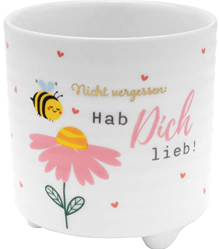 Gruss & CO Blumentopf Motiv Hab Dich lieb | New Bone China Porzellan, 10 cm, Mehrfarbig | Geschenk für Paare, Liebe, Valentinstag | 48238