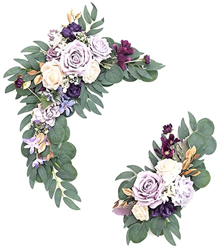 OUKEYI Artificial Wedding Arch,Faux Flower Swag Set of 2 for Wedding Welcome Signs Floral Decorations and Wedding Reception Ceremony Signs