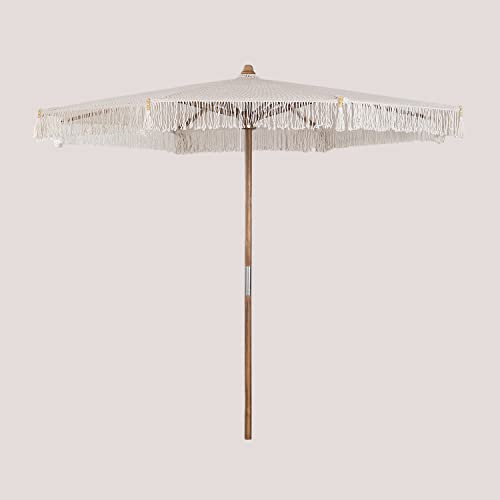 SKLUM Tongariki-Sonnenschirm aus Teakholz und Baumwolle - Ø320 cm