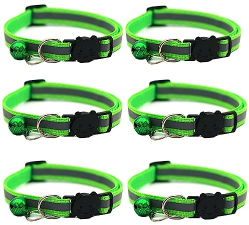 Hepplly 6-Pack Katzenhalsbänder Quick Release Reflective Kitten Halsband mit Glocke (Hellgrün)