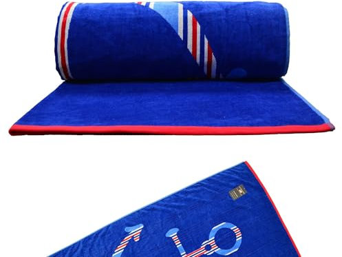 U.S. POLO ASSN. Toalla de playa de gran tamaño (40 x 70 pulgadas) con diseño náutico a rayas, algodón de felpa de lujo, calidad de hotel para baño, piscina, rayas en zigzag y ancla