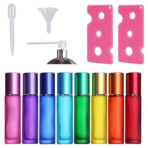 Ssiyiya 13PCS/Set Essential Oil Roller Bottle, Mini Perfume Refill Bottles Gift 10ml Leakproof Roll on Transfer Tools Perfect for Men, Women Travel(0.79x3.4inch-Colorful)