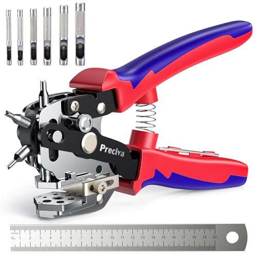 Buchi Cintura Preciva, set di pinze per punzonatura a bordo dritto a forma di V bicolore rosso e blu con perforatore da 3/4/5/6/7/8 mm, testa girevole con foro a V solido a 6 fori