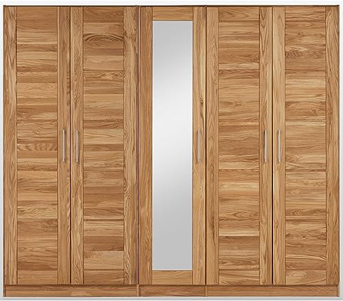 Lomadox Schlafzimmer Massivholz Kleiderschrank Drehtürenschrank Schlafzimmerschrank Schrank 5-türig mit Spiegel in Wildeiche massiv, B/H/T: ca. 238/207/60 cm
