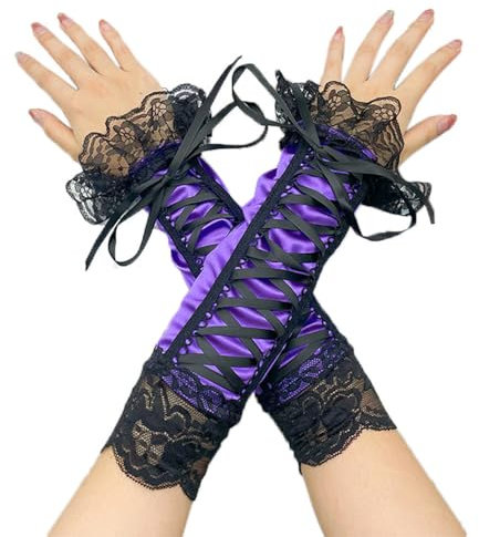 Wambere Damen Lange Fingerlose Spitze Handschuhe,Weiche Fingerlose Spitzenhandschuhe für Opern Bälle Maskerade Fasching Geburtstag Karneval Halloween-Cosplay Party Damen Kostüm Accessoires,Lila
