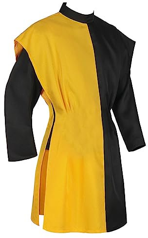 Mittelalterliches Herrenkostüm, Halloween-Tunika, Vintage-Hemden, mittelalterliches Schnürhemd, Blusenoberteile, Cosplay, mittelalterliche Tunika, Kostümbluse ohne Gürtel Hemd Herren (Yellow, L)
