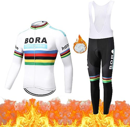 Moxilyn Fleece Radtrikot Herren LangarmAnzüge Radtrikot Set Radfahren Kleidung Thermo Vlies MTB Langärmliges Fahrradtrikot Hose mit 20D Gel Sitzpolsterfür Herbst/Winter