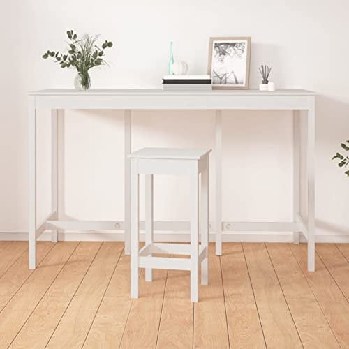 Homgoday Bartisch mit Regal Küchentisch Esstisch Tresentisch Stehtisch Bartheke Küchentresen Küchentheke Beistelltisch für Wohnzimmer Esszimmer Küche Weiß 180x80x110 cm Massivholz Kiefer