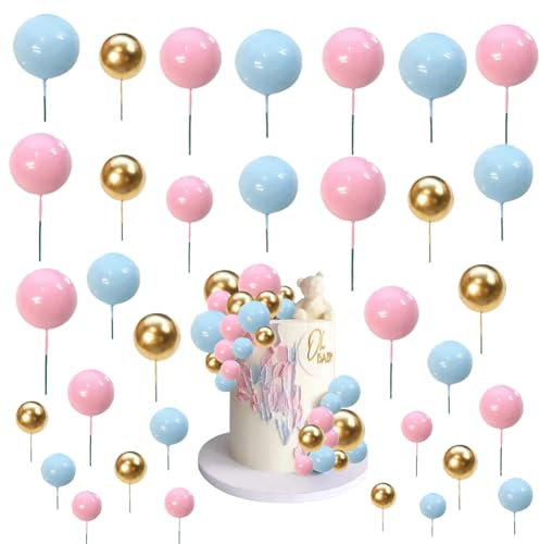 ZOOMPIL 108pcs Boule Rose Deco Gateau, Balle Gâteau Topper Rose Blanc Doré, Balle Gâteau Topper, Mini Topper de Gâteau de Ballon, pour Décoration de Gâteau Dessert, Mariage Décoration