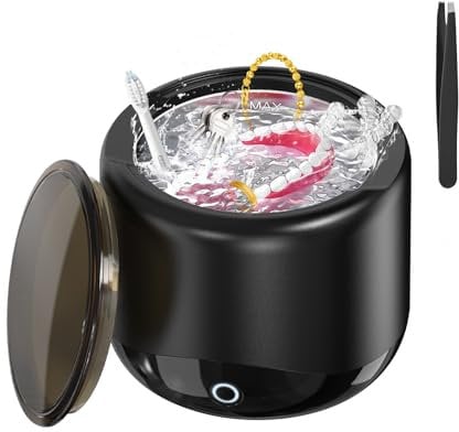 Qimic Ultrasonic Cleaner for Dentures, 42kHZRetainer Cleaner Ultrasonic,230ml Ultrasonic Jewellery Cleaner for Home or Travel Use, for Mouth Guard, Aligner, Toothbrush Head (Not for Eyeglass)