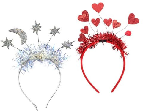 CPSYTE 2 pcs Pailletten Herz Stirnband Glitzer Herz Haarband Liebe Herz und Mond Form Dekor Stirnband, Kopf Bopper Haar Accessoires für Urlaub Hochzeit Geburtstag Party Geschenk(rot und Silber)