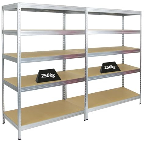 PROREGAL Mega Deal 2er-Set Schwerlastregal Rivet | HxBxT 180x120x60cm | Fachlast 250kg | Verzinkt | Innovatives Stecksystem, Verzinkt, Garagenregal, Lagerregal, Kellerregal