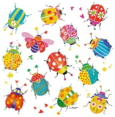 20 Servietten Tiermotive Bunte Käfer mit Muster als Tischdeko. Papierservietten mit Motiv. Auch für Decoupage und Serviettentechnik 33x33cm