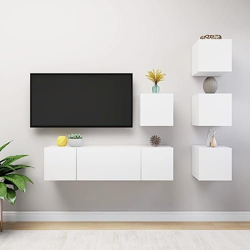 AJJHUUKI Home Outdoor Others6-teiliges TV-Schrank-Set, Holz, Weiß