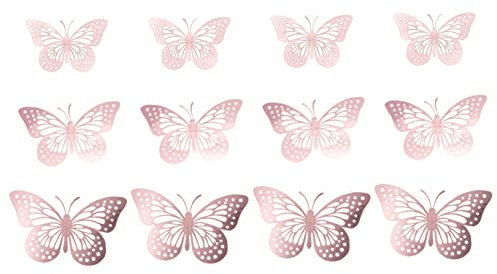 VICASKY 12 Stück 3d Schmetterlinge Wanddekoration Roségold Abnehmbare Aufkleber Für Wohnzimmer Schlafzimmer Leichte Hohl Ausschnitt Schmetterlings Wandsticker Für Kinderzimmer Deko