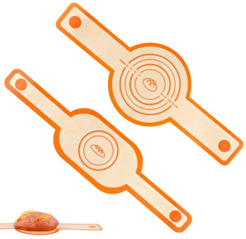 2pcs Silicone Baking Mat for Dutch Oven, Round & Oval Bread Sling with Long Handles Reusable Non-Stick Sourdough Baking Liner Bread Making Supplies (Orange)