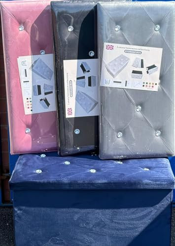 AMBERLINNEN LTD Luxury Plush Velvet Crushed Diamante Ottoman Folding Storage Box Foot Seat Bench (NAVY)