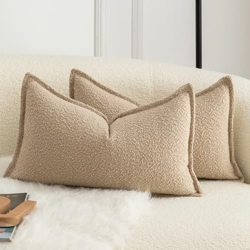 Mandioo 2er Set Dekorativer Kissenbezug Woven Textured Sofakissen Dekokissen Kissenbezüge Super Soft Premium Simple Design Wurfkissenbezug Schlafzimmer Wohnzimmer Kamel 30x50cm