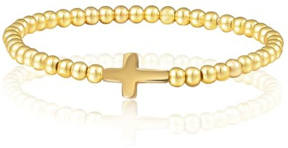 MILAKOO Gold Bead Armbänder für Frauen 4mm Stretch kugelarmband Stahl Gold Freundschaftsarmband mit Muschel Perlen Anhänger