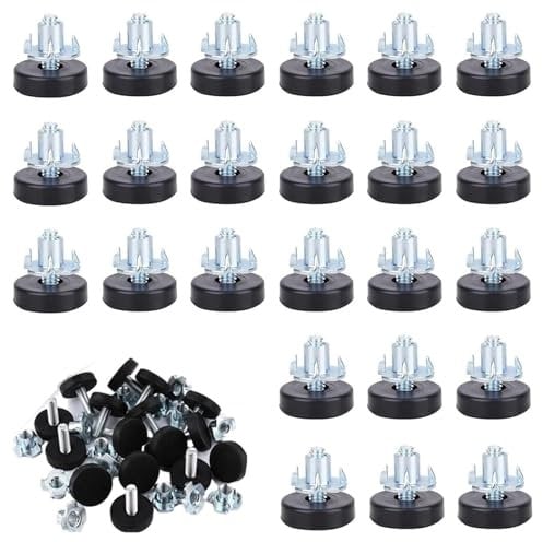 GIONAR 24 Pack Adjustable Furniture Leveling Feet, Heavy Duty Height Adjuster Furniture Adjustable Legs Levelers with T-Nuts for Chiar Table Leg Sofa Cabinets Raiser with T- Nut Kit, Metric M6, Black