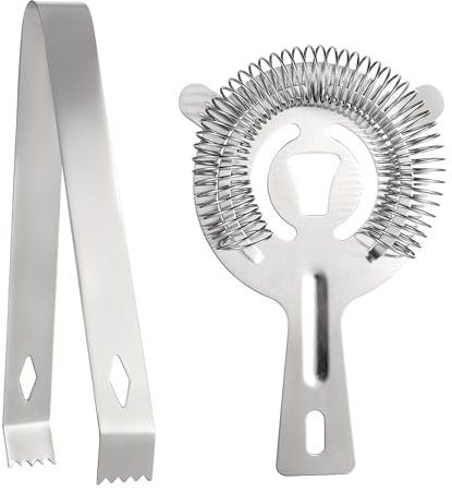 Cocktail Strainer and Ice Tong, Cocktail Shaker Strainer Stainless Steel Bar Tools Bartender Strainer for Party, Club, Home and Restaurant