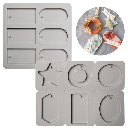 UTMACH Seifenformen Silikon 2 Stück 6 Cavity Silikonform Anhänger mit Loch Zum Aufhängen Wiederverwendbar Seifenform Rechteckig Seifenformen zum Gießen für DIY Schmuck Basteln (Grau)