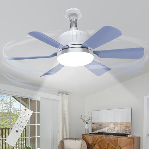 46cm Ceiling Fans with Lights Children's Room, Threaded Base E27 Fan Ceiling Light Dimmable, Small Fan Lights Ceiling for Bedroom 3 Speeds 3 Colours, Timed Silent Study 30w-Taro Purple