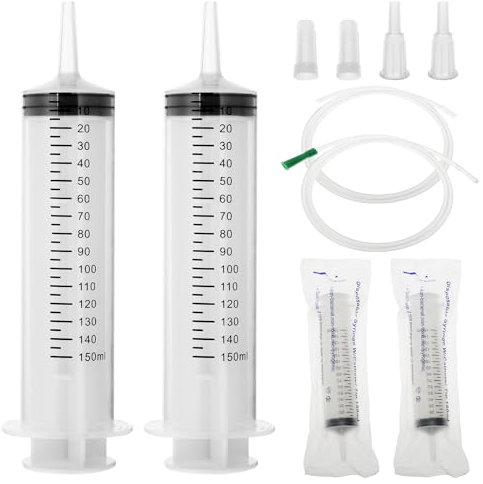 150ml Large Capacity Syringe with Tube Catheter - 2Pcs Reusable Plastic Syringe Set for Pet Feeding, Liquid Measuring No Needle Feeding Syringes, Individually Wrapped