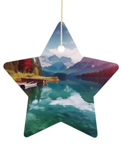 Weihnachtsschmuck malerischer See Keramik Ornament Christbaumschmuck Krippe Stern Hängend für Weihnachtsbäume Hängende Porzellan Ornament für Weihnachtsdekoration