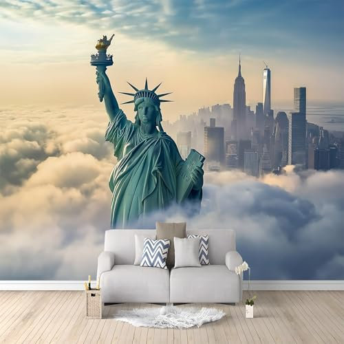 Statue De La Liberté À New York Papier Peint Effet 3D Blanc Photo Peintures Murales Salon Tv Canapé Thème Hôtel De Luxe Couloir Fond Mur Peinture Décor À La Maison 350x256 cm
