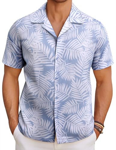 COOFANDY Mens Short Sleeve Hawaiian Shirts Casual Summer Lightweight Funky Beach Shirts Tropical Holiday Hawaii Shirt Cuban Collar Beachwear Leaves B XXL