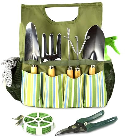9 Piece Heavy Duty Garden Tool Set - Gardening Gift Kit for Women & Men With Easy Storage