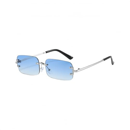 QVKUUT Retro Rechteckig sonnenbrille rahmenlose sonnenbrille Mode Brille für Damen Herren (Blau)