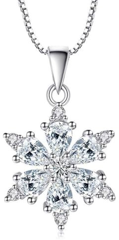 TPZORJX 1 pcs Silber Weihnachten Schmuck, 925 Sterling Silber Schneeflocke Halskette, 45cm Silberkette mit Schneeflocke Anhänger & Silber Schneeflocke mit Zirkonia