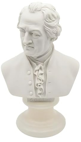 GINGERSHOPONLINE Dekorative Büste Goethe aus Marmorpulver und Harz, toskanische handgefertigte Skulptur mit Basis aus Alabaster, weiß 15 cm