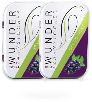 Wunder Zahnstocher - Palillos de dientes con sabor - Aliento fresco con palillos de dientes aromatizados - Pack de 2 (uva/menta)