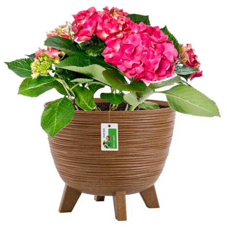 Blumentopf mit Füßen 5l - 230 x 190 mm - Pflanzkübel auf Beinen Übertopf aus Plastik Topf skandinavischen Design, Naturo